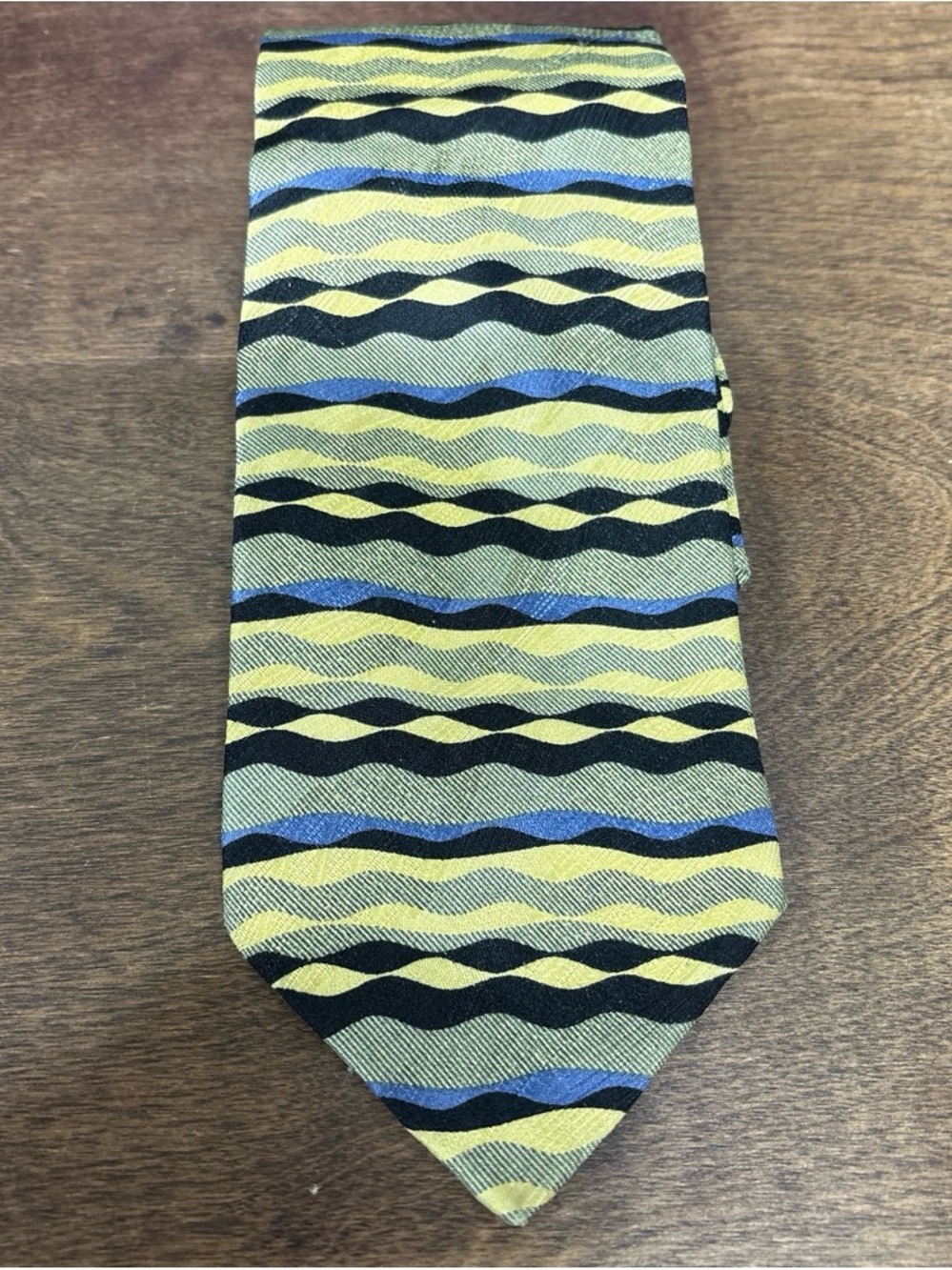 Vintage Jhane Barnes Men's Patterned Silk Tie in Yellow, Blue & Black